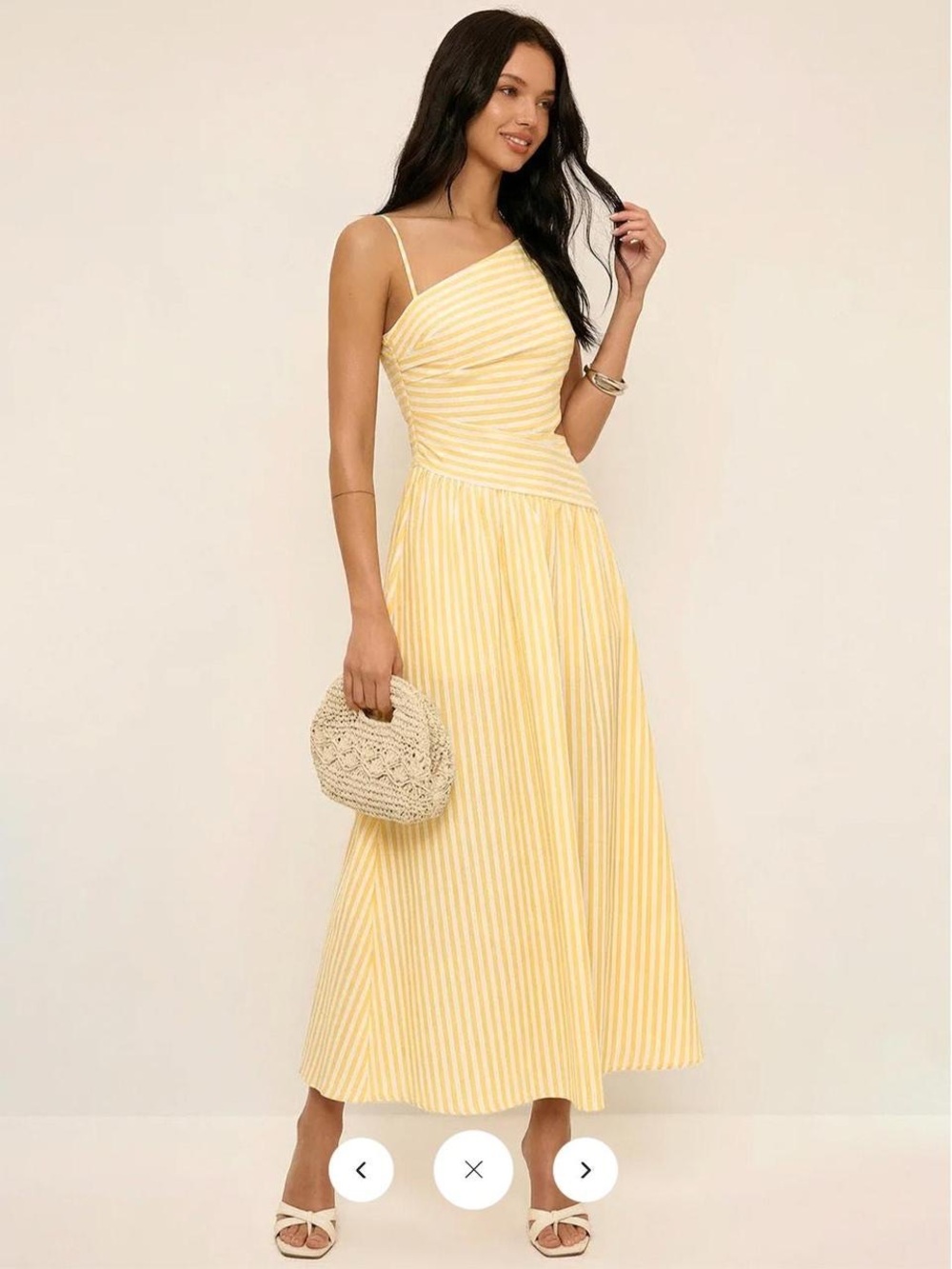 Commense Yellow Striped One-Shoulder Maxi Dress
